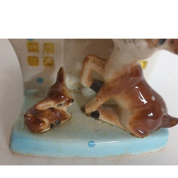 Vintage Arnart Japan Fuzzy Cat And Mom And Doe Planter Japan Set of 2 - Picture 2 of 10